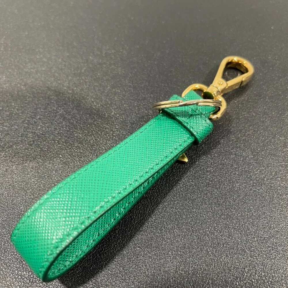 Prada Triangle Logo Leather Keychain Green/Gold (JB1069)